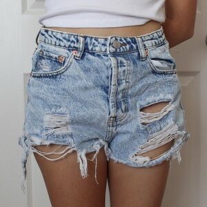 Signature Light Blue Distressed Jean Shorts